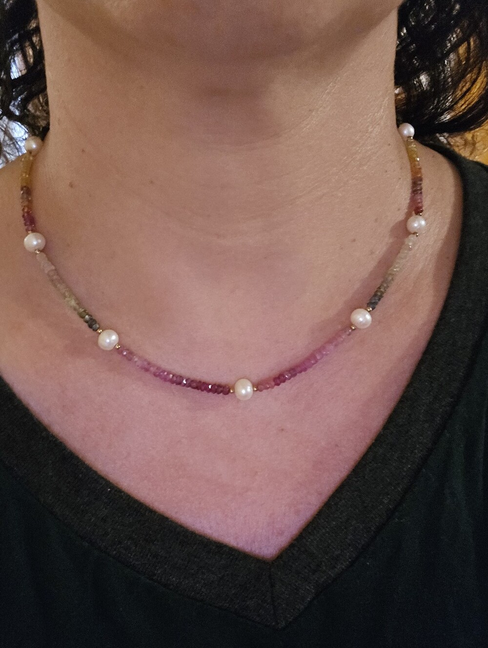 Bbj 925 Necklace Of Gradient Sapphire Rondelle Beads W/pearls